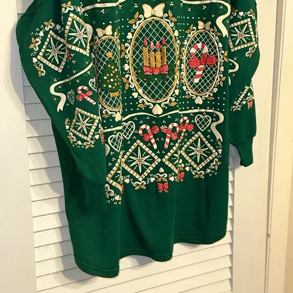 VINTAGE RARE BEAUTIFUL holiday christmas sweater/dress by Bernette OSFA Green - Picture 3 of 13